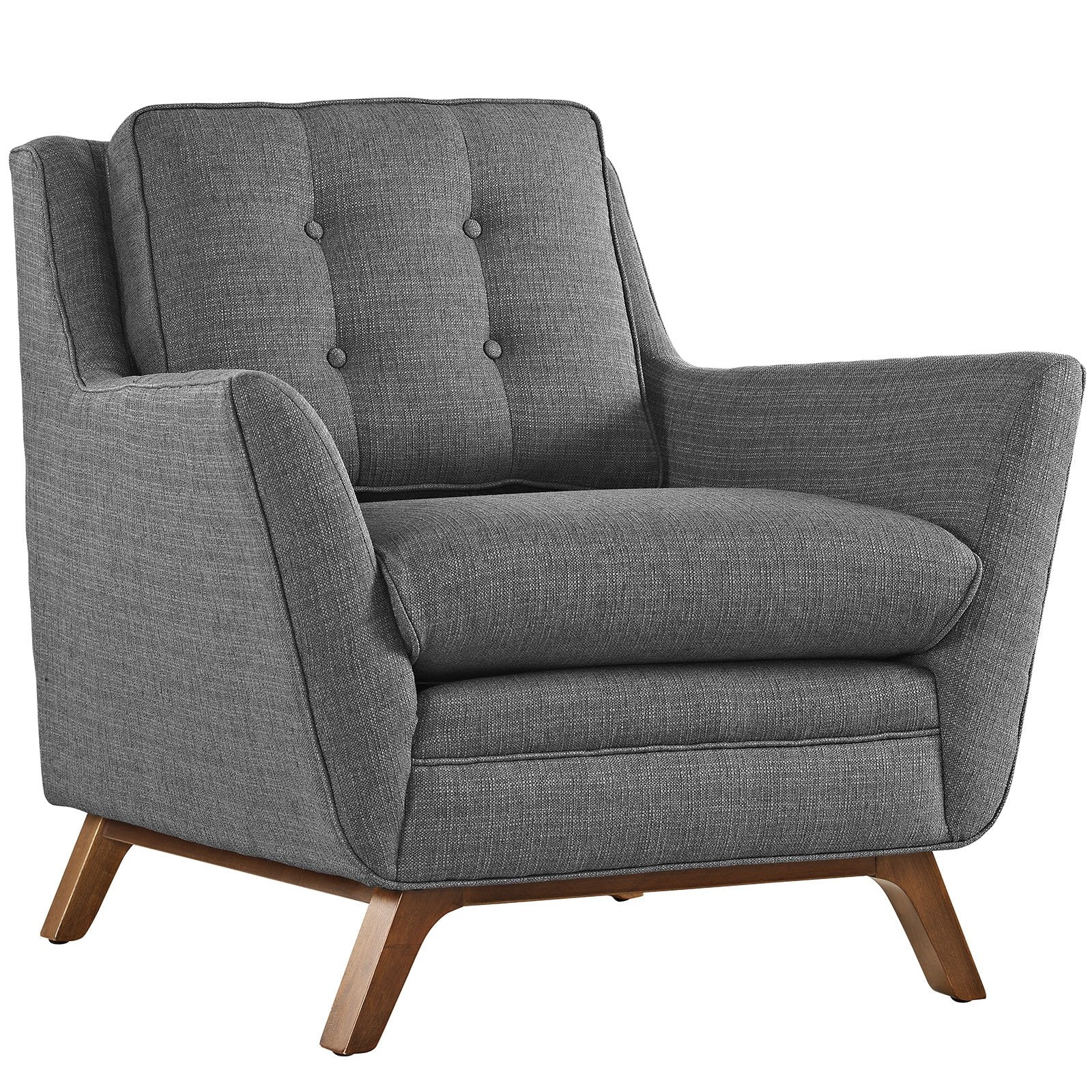 Modway Beguile Mid-Century Modern Sofa Upholstered Fabric With Sofa And Armchair In Gray